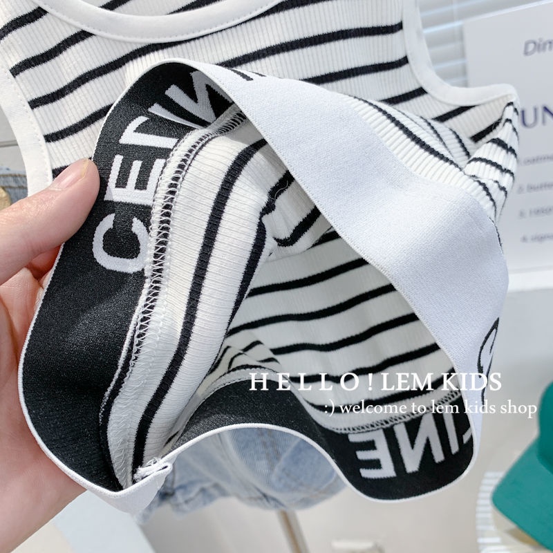 Áo Croptop Sát Nách Chất Liệu Cotton Kẻ Sọc Thời Trang Mùa Hè Cho Bé Gái