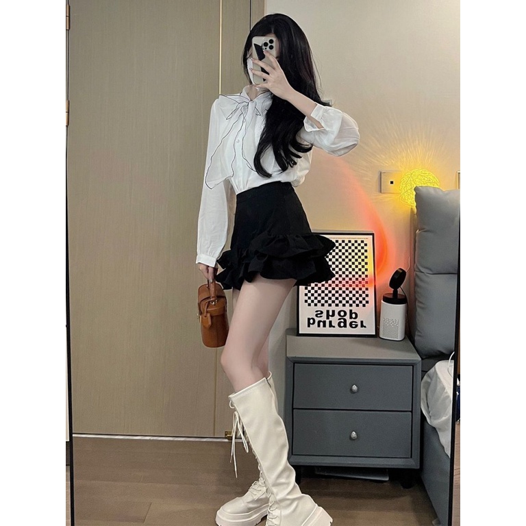 Chân Váy Đen Dáng Chữ A Lưng Cao Xếp Ly Thời Trang Mùa Hè 2023 Cho Nữ