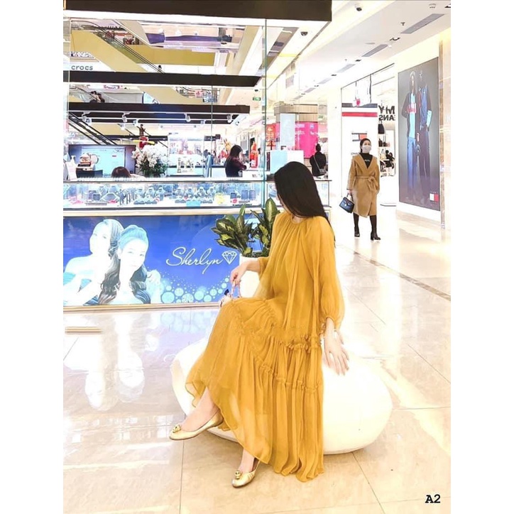 [ VT131 ] Váy tơ lụa tay bồng maxi dáng dài