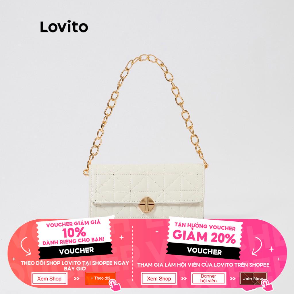 (Gợi ý từ KOL) Lovito Tao nhã Chần bông Túi có khóa xoắn L244BA08 (Trắng / Đen / Kaki / Nâu)