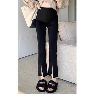 Quần bầu ống loe xẻ gấu lệch, style Hàn Quốc cực tôn dáng cho mẹ bầu mặc công sở