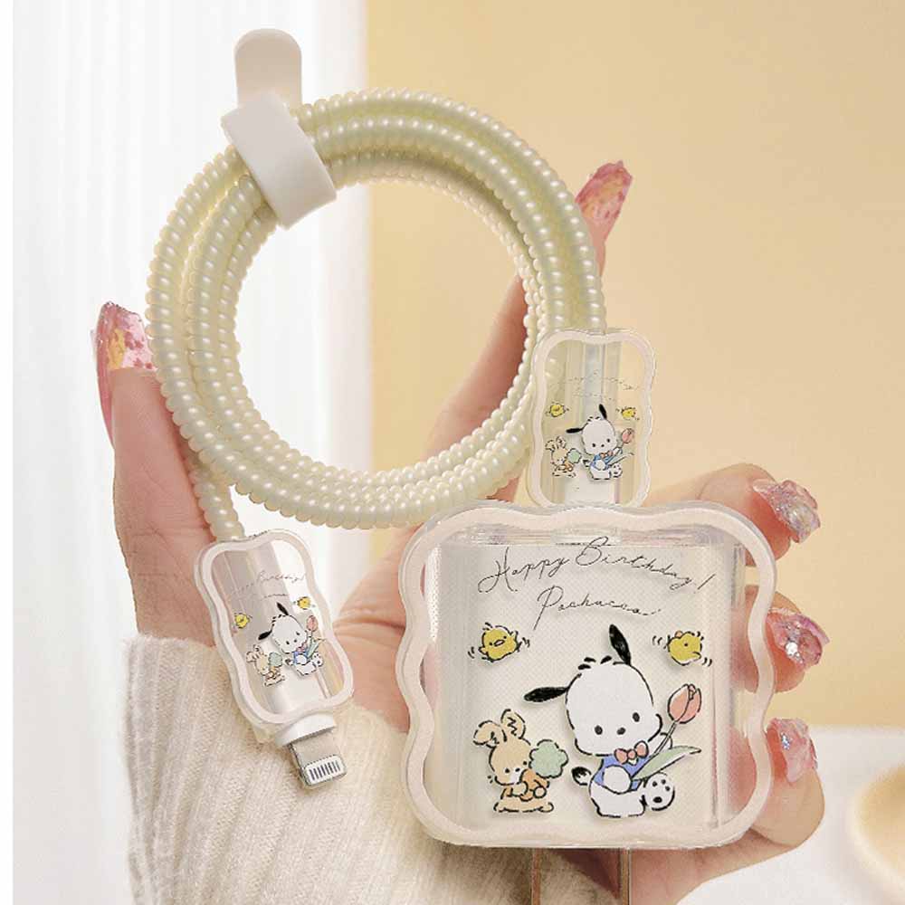 Ốp Điện Thoại Mềm Trong Suốt In Họa Tiết Pochacco Dễ Thương Kèm Dây Cáp 1.6m Cho Iphone 18 / 20W
