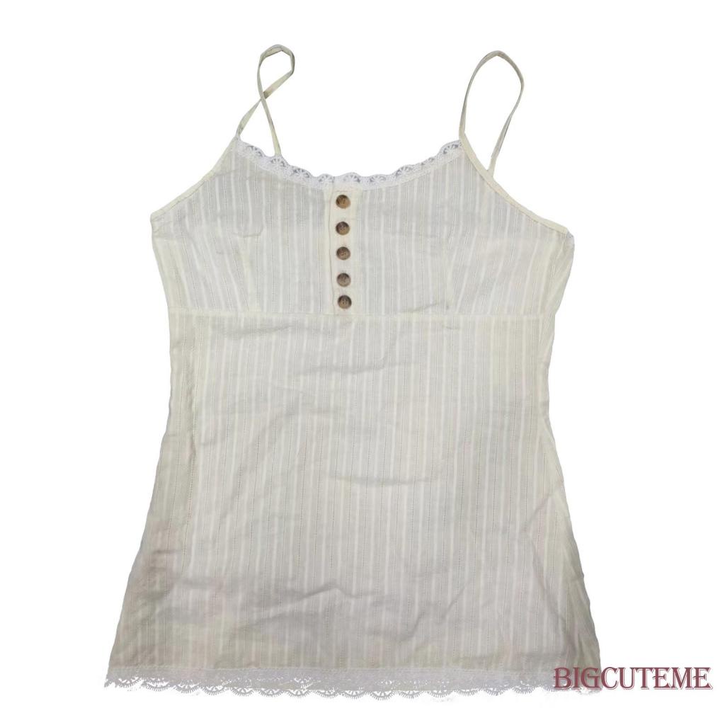 [] Áo Không Tay Ôm Dáng Phối Ren Cắt Sâu Cài Nút Dưới Áo Mùa Hè Cho Nữ