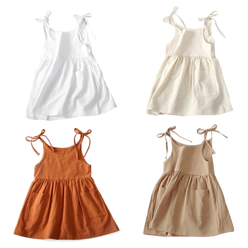 Đầm Công Chúa Không Tay Bằng Vải Lanh Thoáng Khí Thời Trang Mùa Hè Dành Cho Bé Gái
