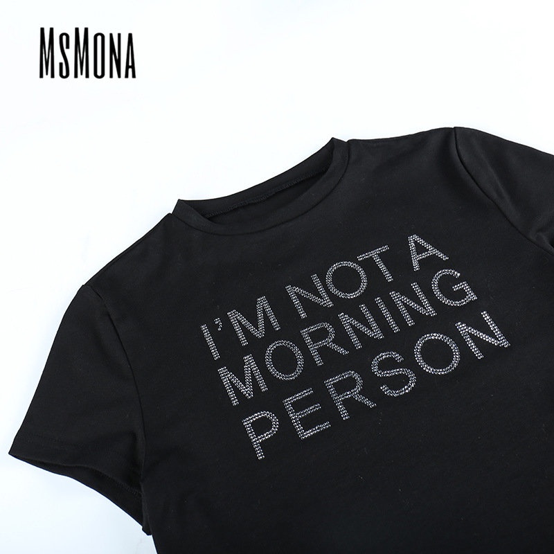 MsMona Áo Thun Tay Ngắn Cổ Tròn In Chữ MsMona Thời Trang 2023 Cho Nữ