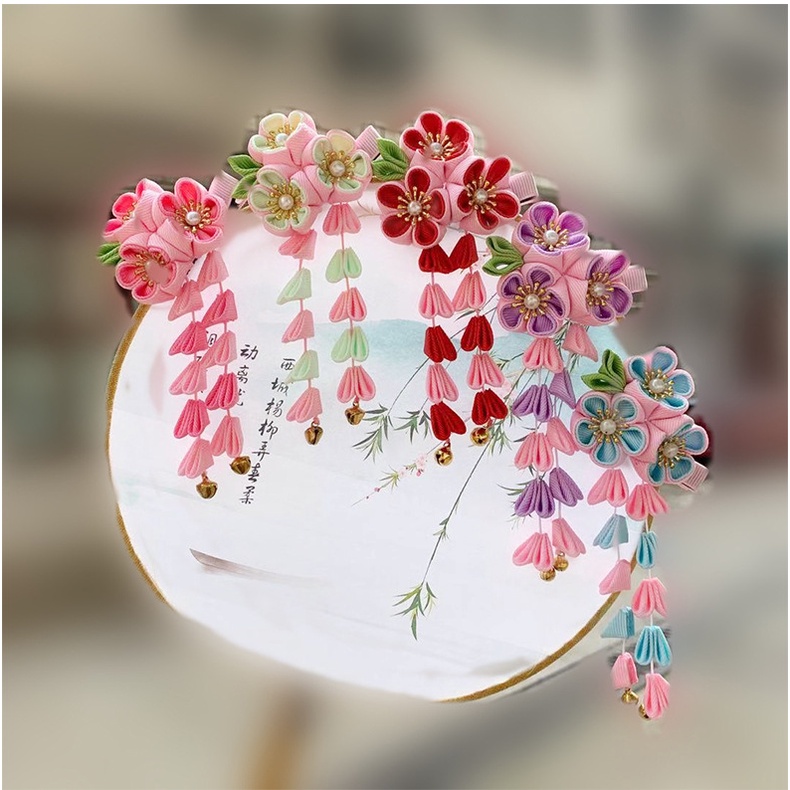 Hi-kid Trâm Cài Tóc Tua Rua Hoa Thủ Công Màu Trơn Phong Cách Nhật Bản Phụ Kiện Hán Phục Kimono Truy Cập