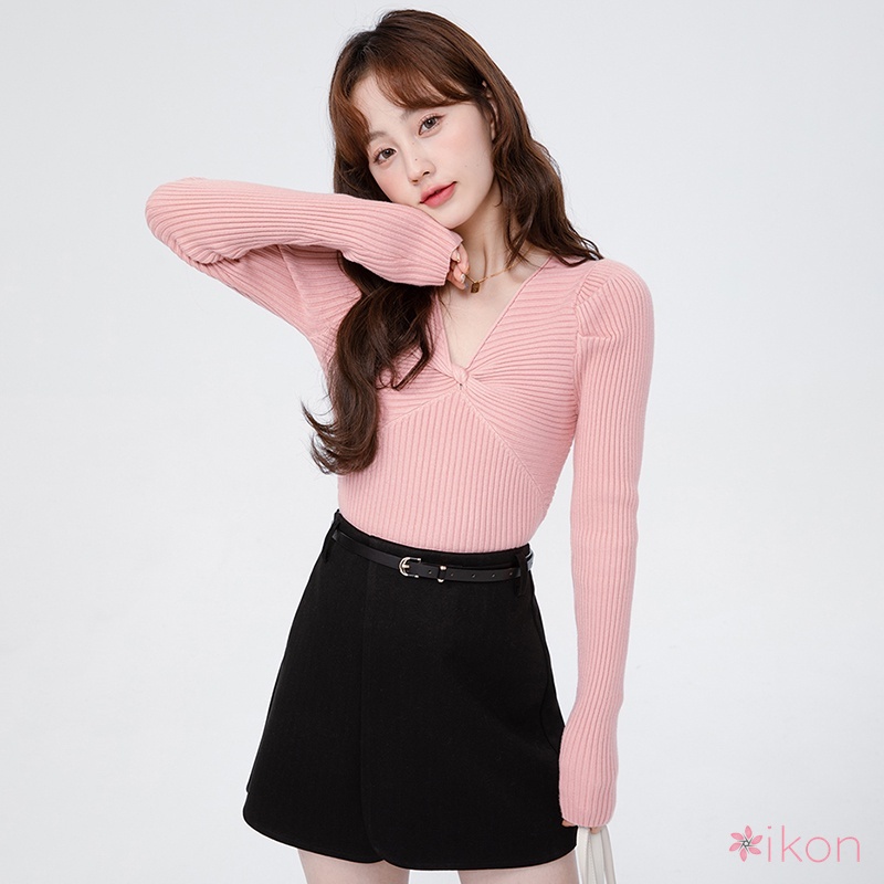 Áo Sweater Dệt Kim Cổ Chữ V Màu Sắc Đơn Giản Cho Nữ