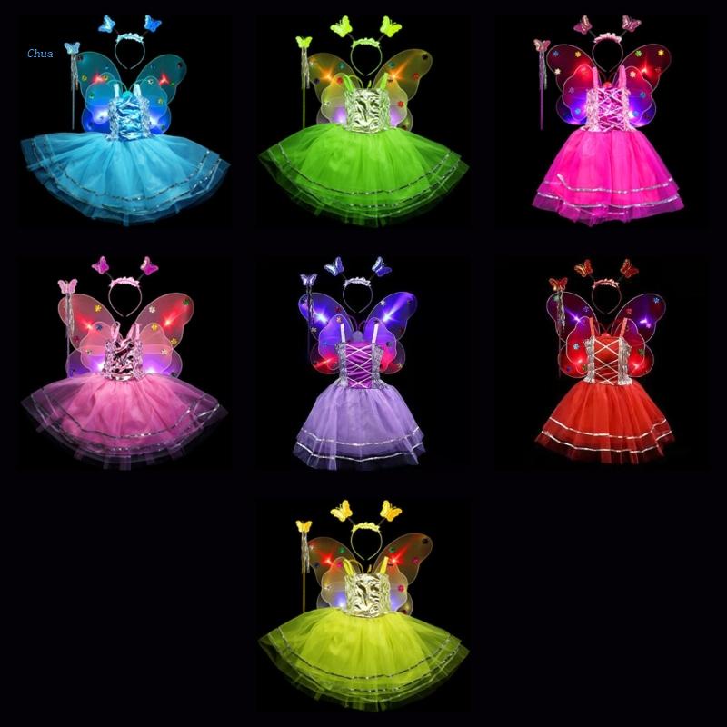 Set 4 Đầm Tutu Hóa Trang Nàng Tiên Cánh Bướm Có Đèn LED Cho Bé Gái
