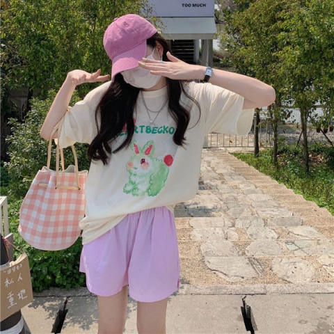 Áo Thun Tay Ngắn Dáng Rộng In Hình Thỏ Phong Cách Hàn Quốc Thời Trang Mùa Hè Mới