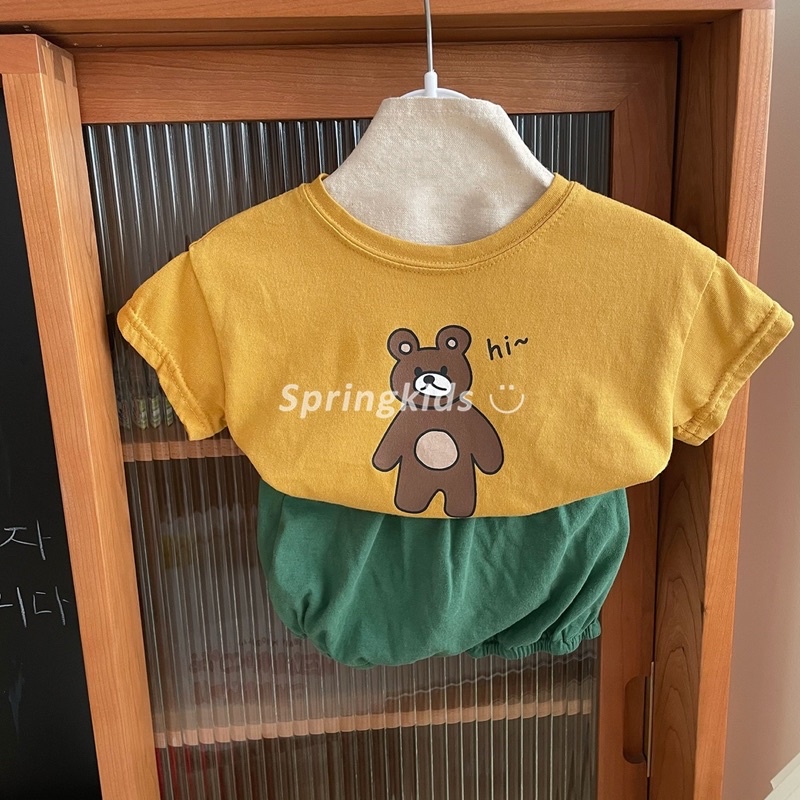 Set bộ thun cotton tay ngắn hình in gấu nâu baby cute thời trang mùa hè dễ thương cho bé trai bé gái từ 4kg - 15kg