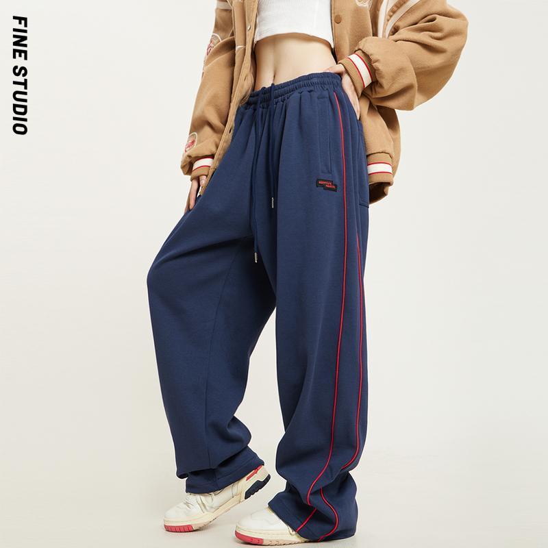 Fine STUDIO Quần Thể Thao Ống Rộng Dáng Suông Phong Cách Hip Hop Đường Phố Mỹ Retro Giản Dị Dành Cho Nam Và Nữ Sw