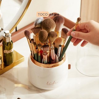 Hộp đựng cọ trang điểm,lọ đựng cọ trang điểm bông mút có nắp đậy xoay tròn 360 để bàn sang trọng
