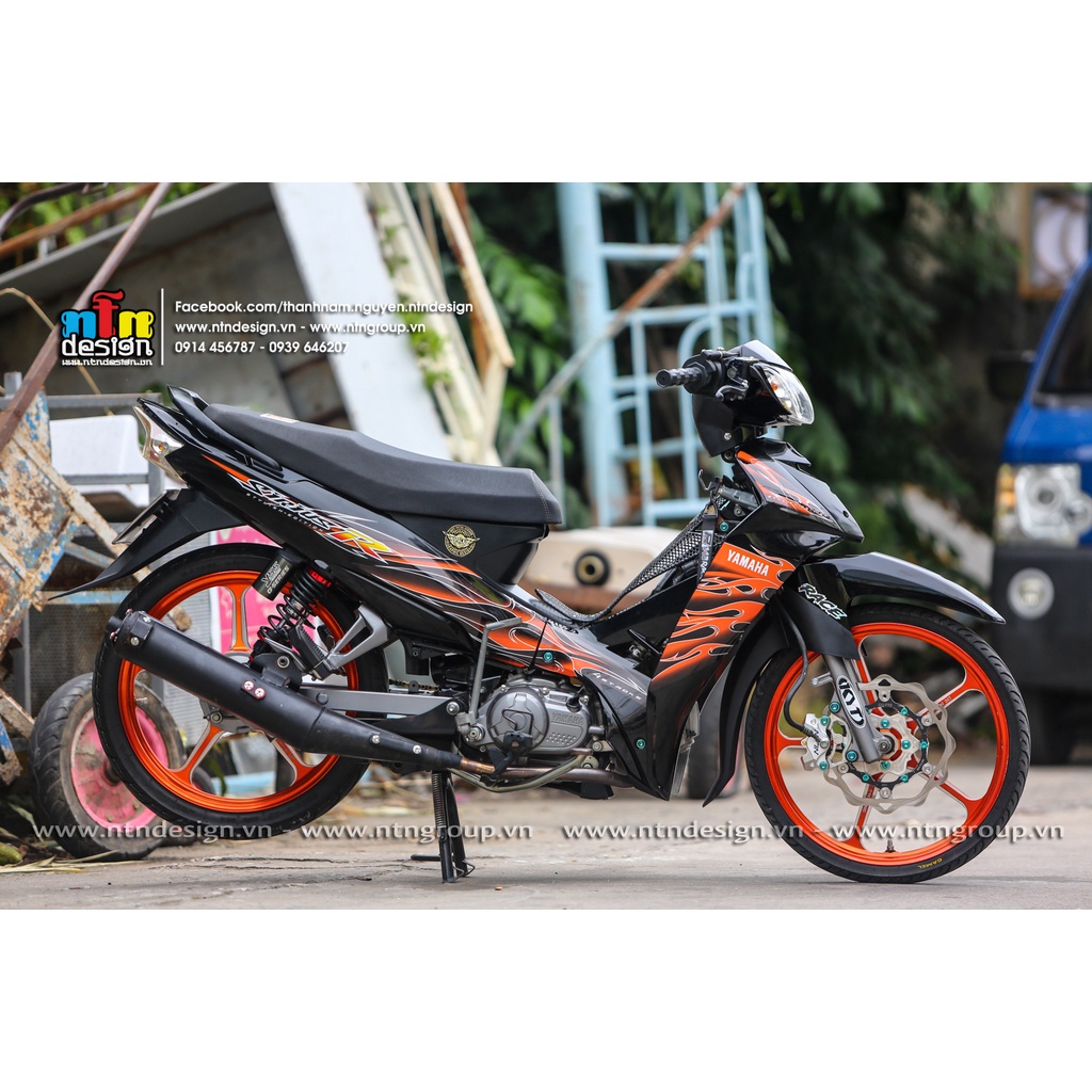 Tem rời mẫu Lửa cam cho Sirius xăng cơ đen bóng