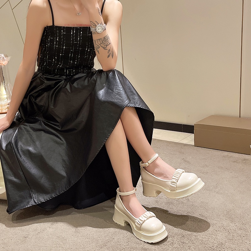 Giày Búp Bê Da PU Mũi Tròn Đế Bằng Mềm Mại Chống Trượt Cài Khóa Thời Trang Cho Nữ