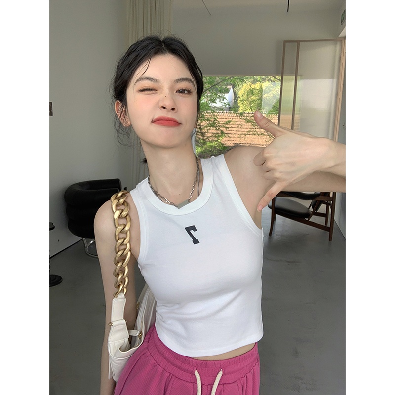 Áo Dây Nữ Không Tay In Chữ Phong Cách Hàn Quốc