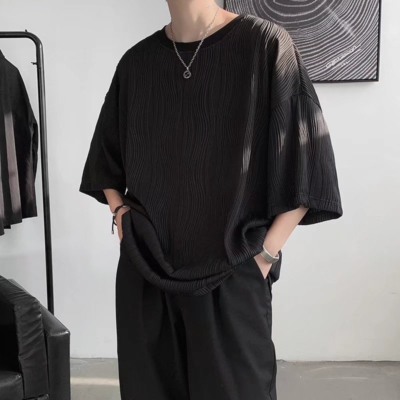 Áo Thun Tay Ngắn Dáng Rộng Họa Tiết Kẻ Sọc Thời Trang Mùa Hè 2023 Cho Nam