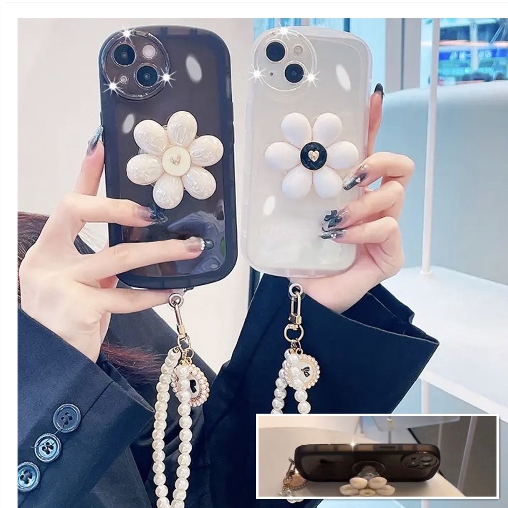 Ốp Điện Thoại Mềm Trong Suốt Màu Trơn Có Giá Đỡ Hình Hoa Cho IPhone 14 13 12 11 Pro Max 6 6S 7 8 Plus X XS XR
