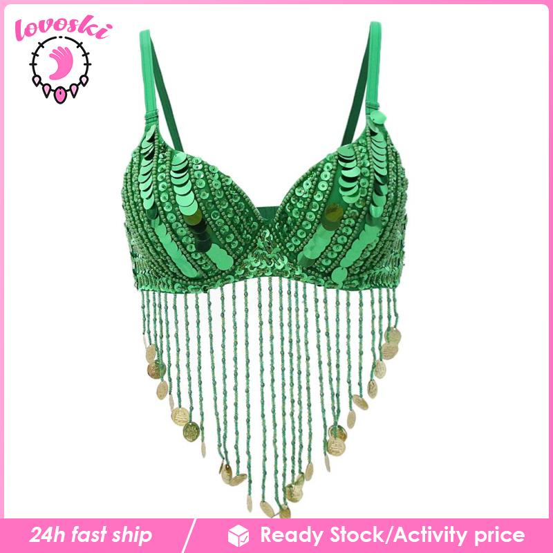 [Lovoski] Áo Ngực Đính Hạt Cườm Tua Rua Dùng Múa Bụng