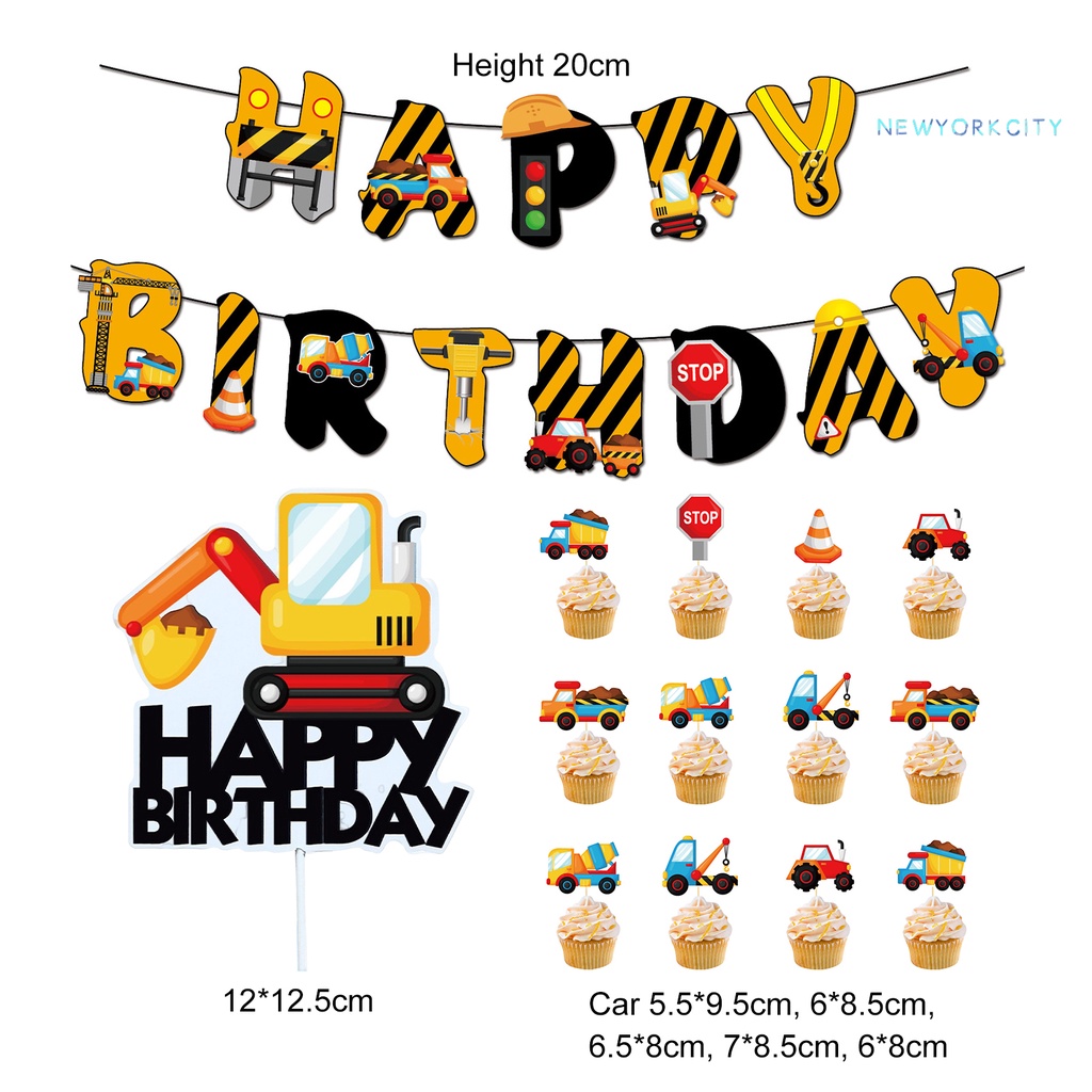 1 Set / 1 Bộ Que Cắm Trang Trí Bánh Cupcake Chủ Đề Xây Dựng Đầy Màu Sắc