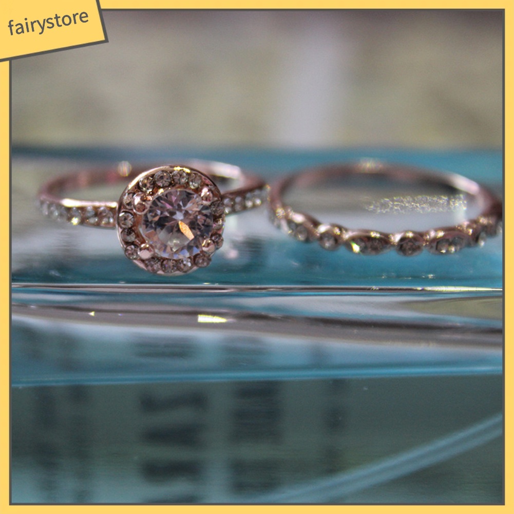 Bộ 2 Nhẫn Đính Đá Zircon 1 Cái Cho Nữ