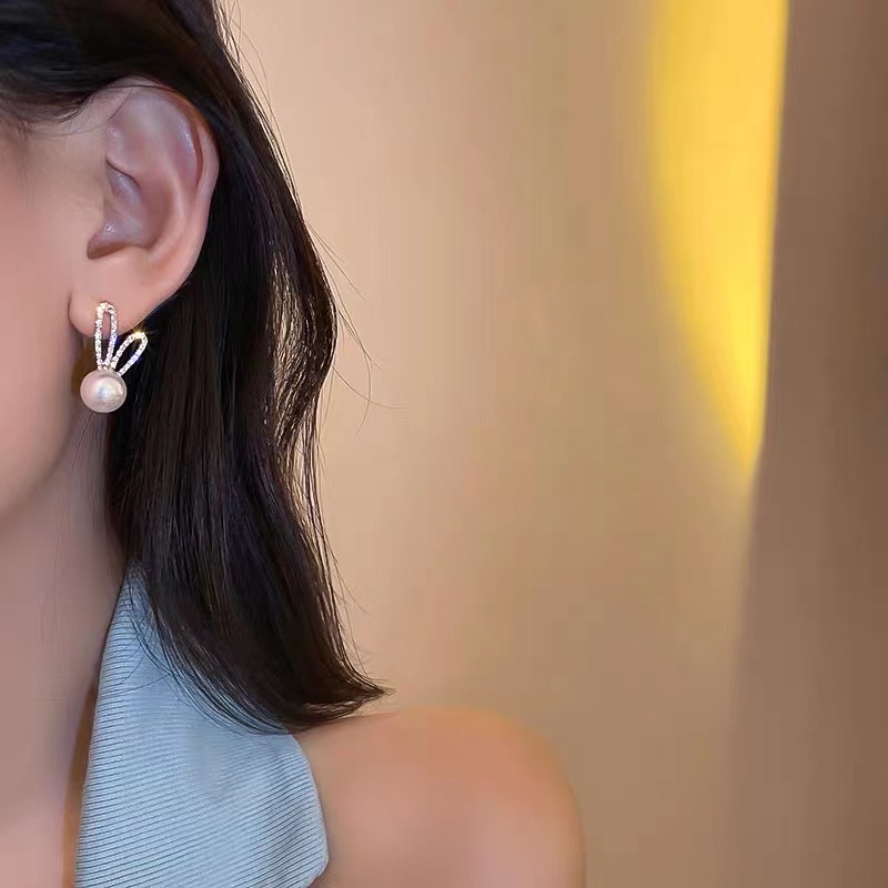 Bông Tai Bạc 2023 Hình Tai Thỏ Đính Ngọc Trai Thời Trang Cao Cấp