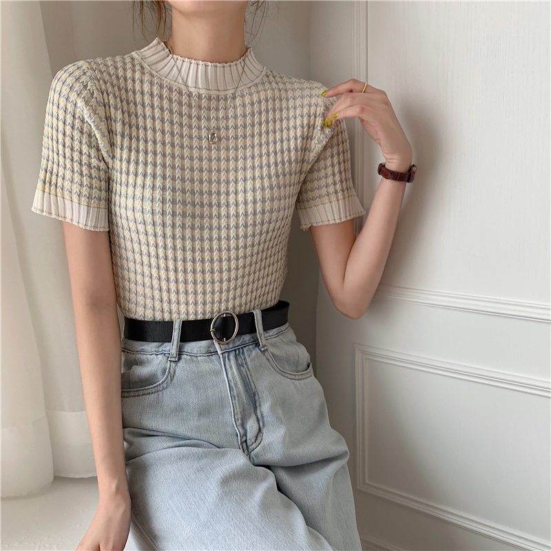 SUXI Áo Dệt Kim Mỏng Tay Ngắn Cổ Tròn Dáng Ôm Thời Trang Mùa Hè Cho Nữ