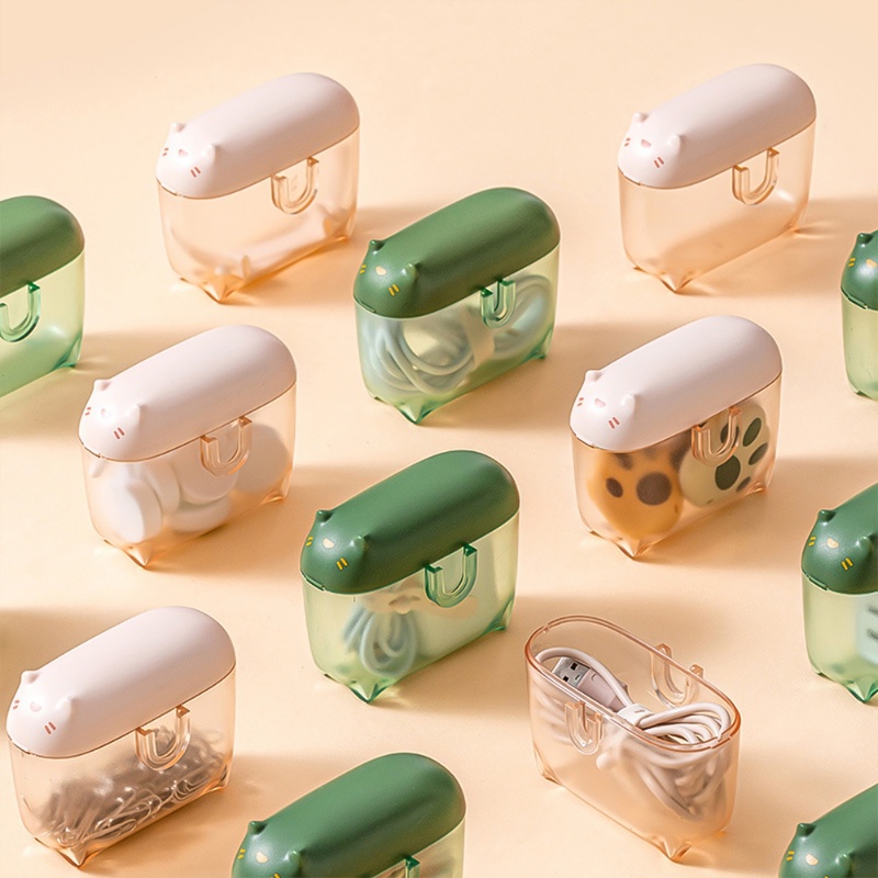 Hộp Đựng Dây Cáp Dữ Liệu / Tai Nghe Hình Mèo Dễ Thương Chống Bụi Tiết Kiệm Không Gian