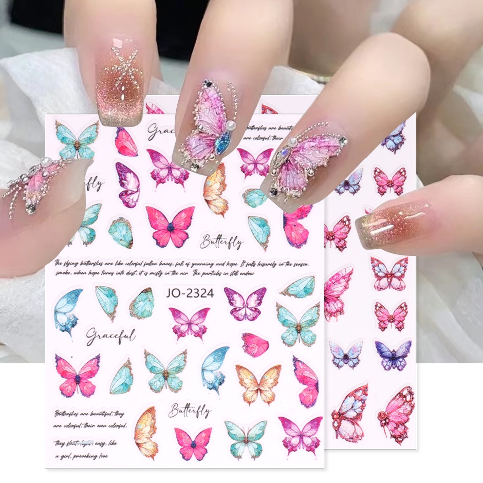 Miếng Dán Trang Trí Móng Tay Hình Bướm Màu Holographic Xinh Xắn JO-2324