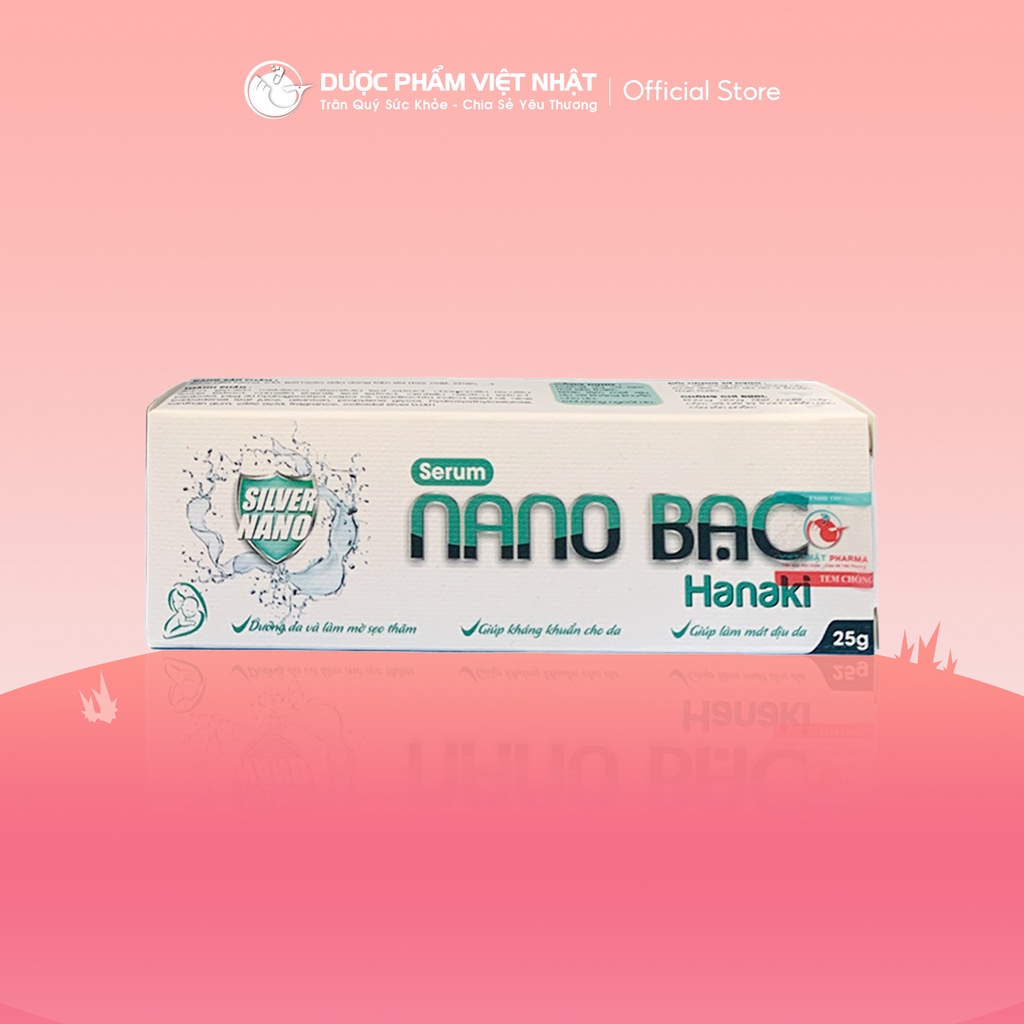 Serum Nano Bạc Hanaki giúp kháng khuẩn, làm dịu da, dưỡng da và làm mờ sẹo thâm. Dạng tuýp