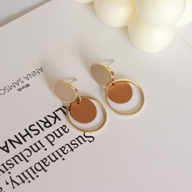 Bông Tai Mạ Bạc 925 Hai Lớp Hình Tròn Nhỏ Phong Cách Hàn Quốc