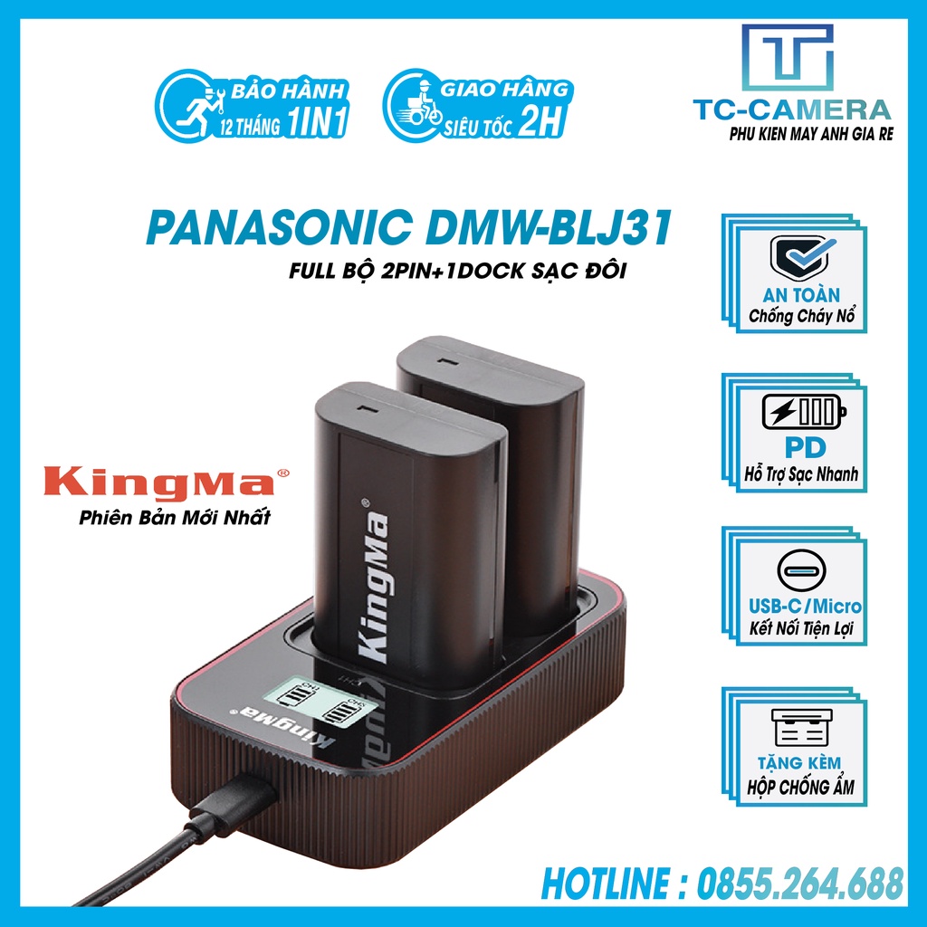 Full Bộ 2Pin+1Dock Sạc Đôi Kingma cho Panasonic DMW-BLJ31 (Bản mới). BH 12 Tháng