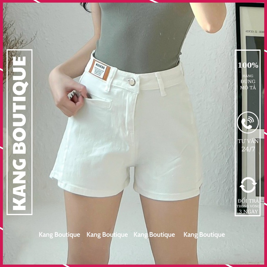 Quần đùi jean nữ lưng cao mác da quần short bigsize ống rộng chất co dãn Hàng Quảng Châu Kang Boutique Mã QJ005