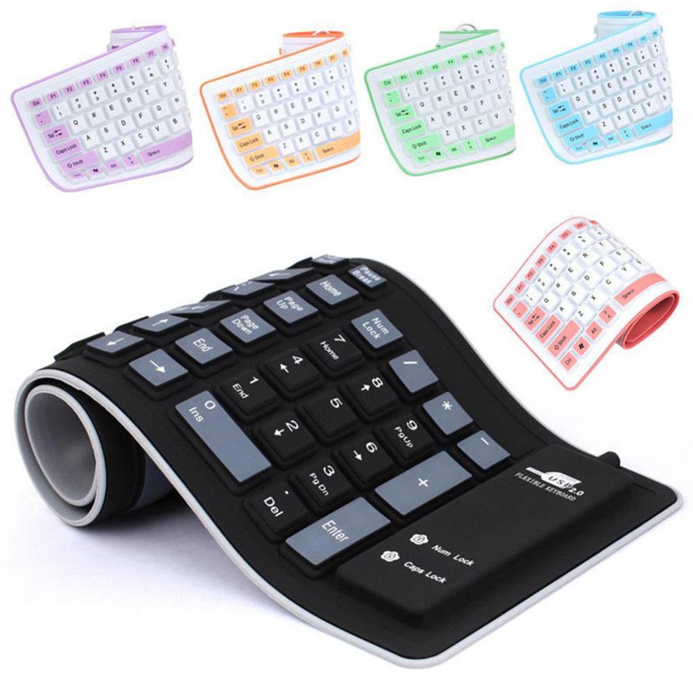 Đa năng im lặng có thể gập lại Bàn phím Silicone Universal Serial bus có dây dẻo mềm không thấm nước siêu mỏng kèm bàn phím dành cho máy tính laptop, máy tính Bàn phím HWR6