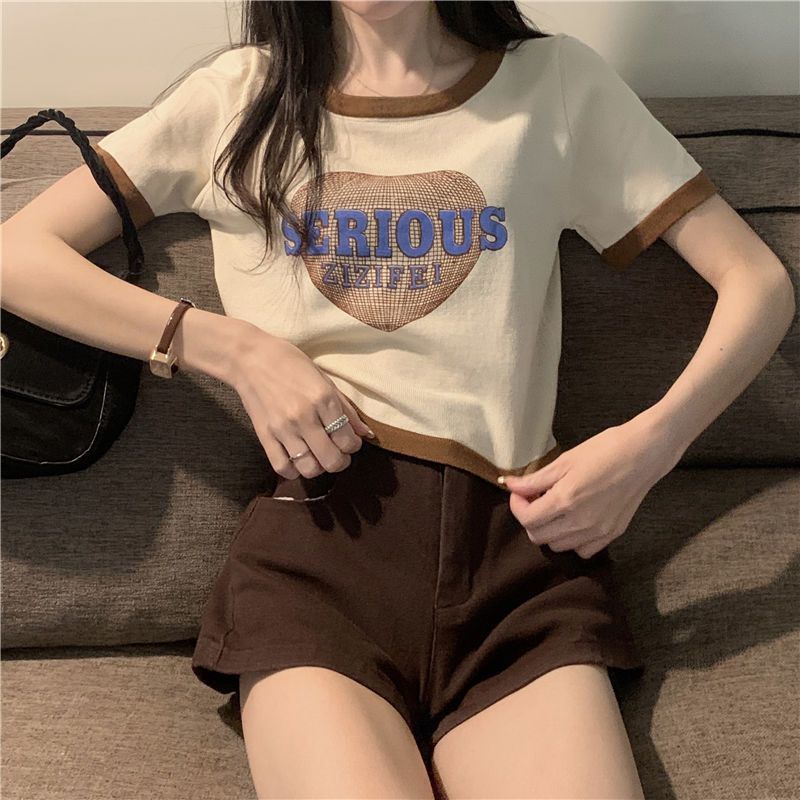 Áo Thun Tay Ngắn Màu Sắc Tương Phản Thời Trang Mùa Hè Cho Nữ