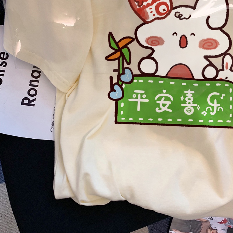 Áo Thun Tay Ngắn Dáng Rộng In Họa Tiết Thỏ Hoạt Hình Dễ Thương