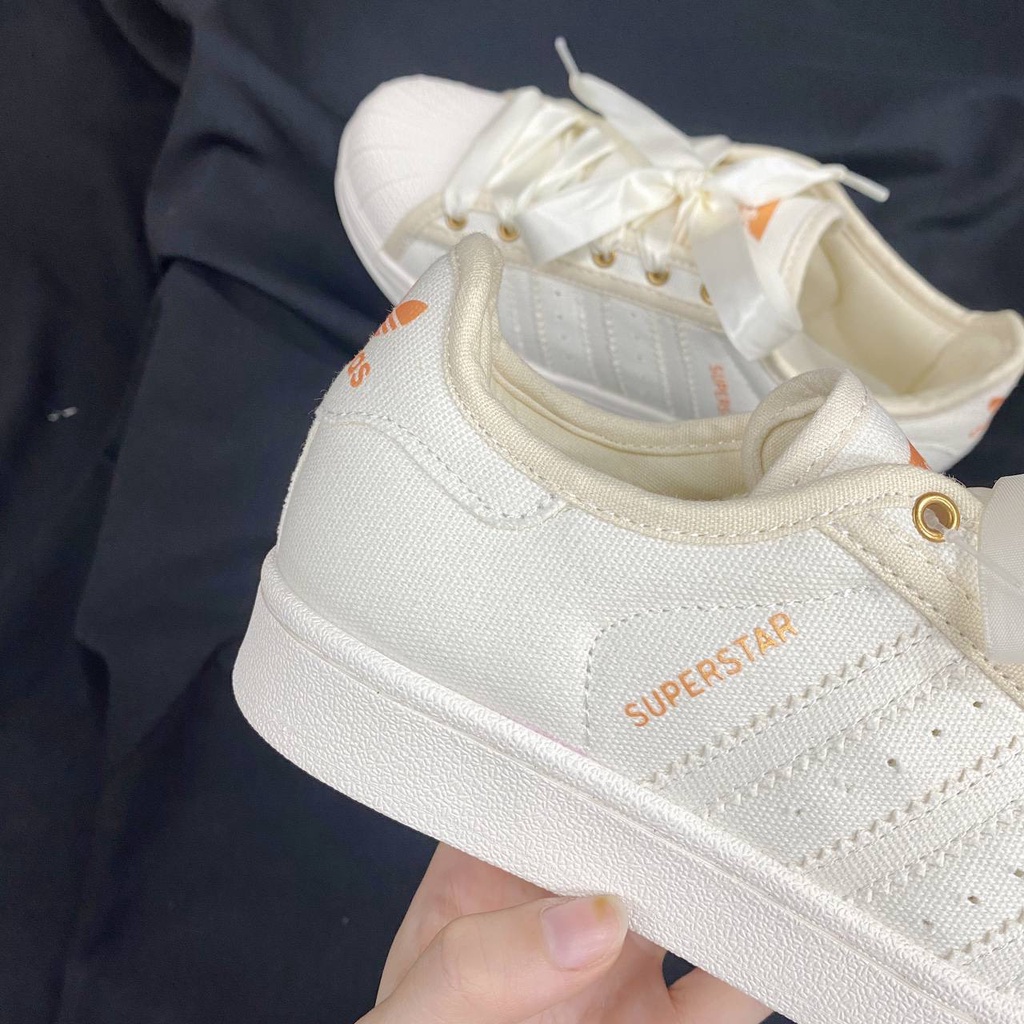Giày Thể Thao. Giày Sneaker Supter Star Mũi Sò Cream Dây Lụa Kèm Hộp Bảo Vệ