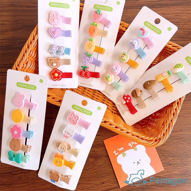 Set 5 Kẹp Tóc Hình Động Vật Hoạt Hình Dễ Thương Cho Bé Gái