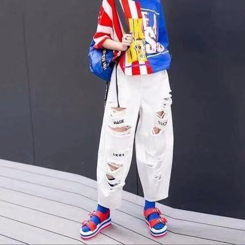 Quần Jean Rách Phong Cách Châu Âu Thời Trang Xuân Hè Mới 2023 9 Tấc Màu Cam