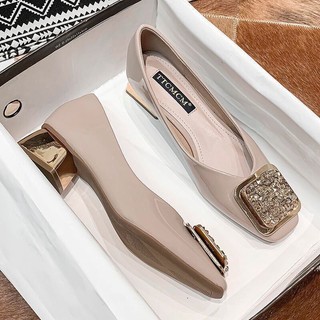 Giày búp bê da bóng đế 4cm khoá vuông 35-40, 3 màu - ảnh thật