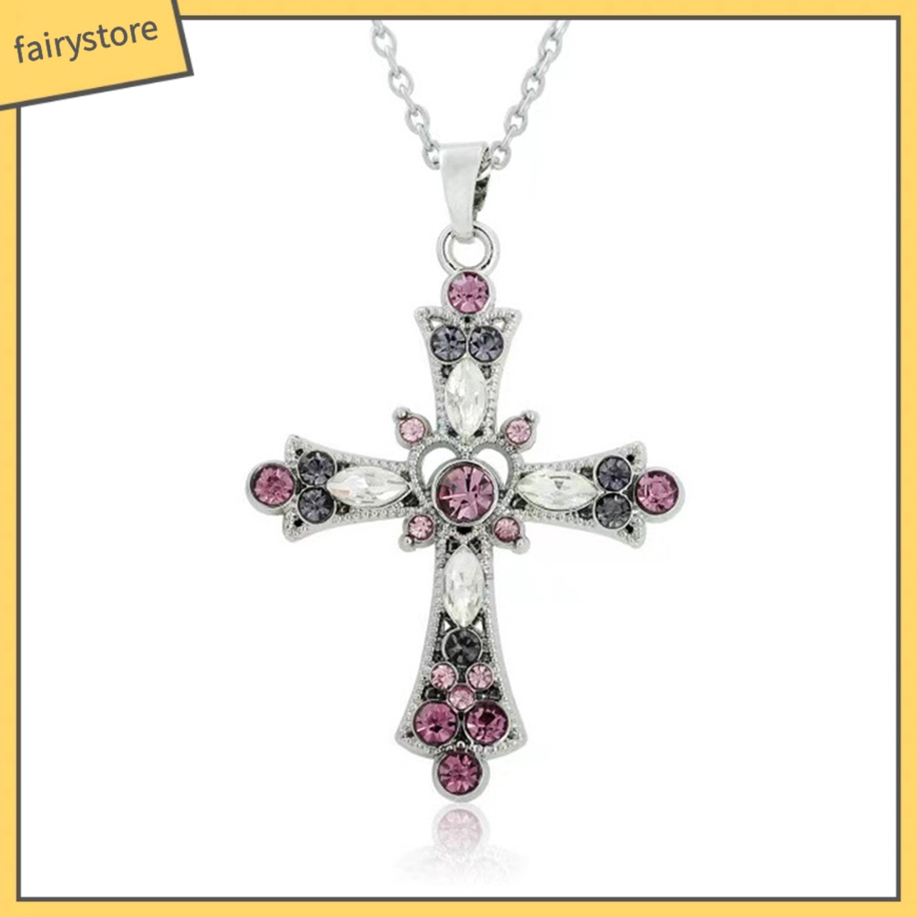 Vòng cổ Mặt Chữ Thập Đính Đá Nhiều Màu Sắc Phong Cách Âu Mỹ [Fairy1]