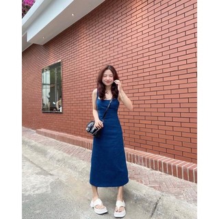 ĐẦM MIDI JEAN DENIM 2 DÂY SUÔNG