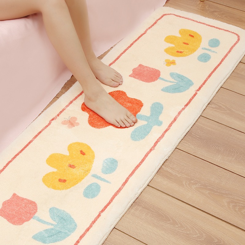 Thảm trải sàn những bông hoa Vải nhung lông cừu thảm lau chân 40x60-60x180 thảm trải sàn phòng ngủ thảm lông trải sàn phòng ngủ thảm chống trượt thảm dài