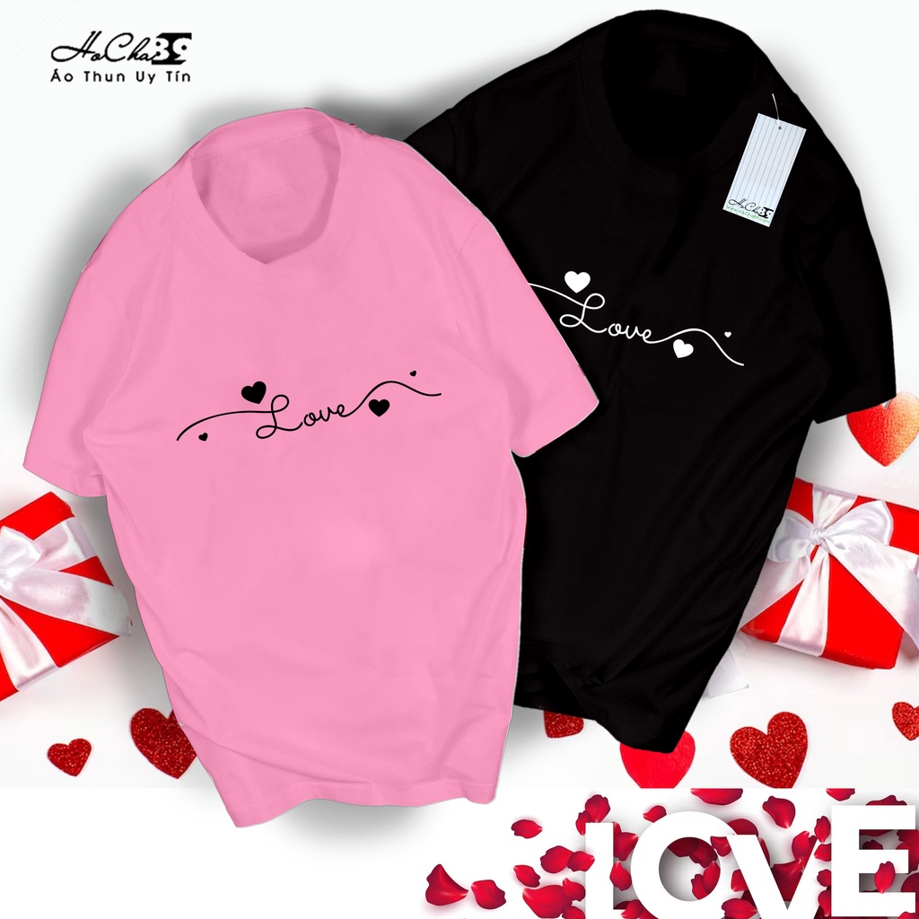 Áo thun Tình Nhân - Áo Cặp - Áo Đôi Mẫu LOVE - HC0703 - T223 - Vải Cotton 4C may dây cổ hàng CAO CẤP (Hình thật)
