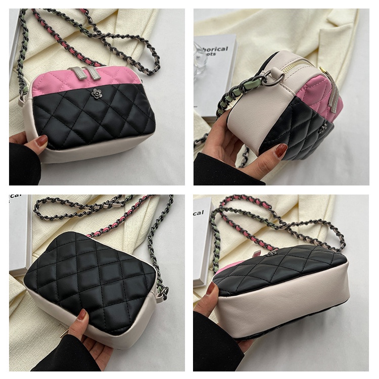 Túi Xách Đeo Vai Hình Thoi Cỡ Nhỏ Phối Dây Xích Màu Tương Phản Thời Trang Hàn Quốc 2023 Cho Nữ