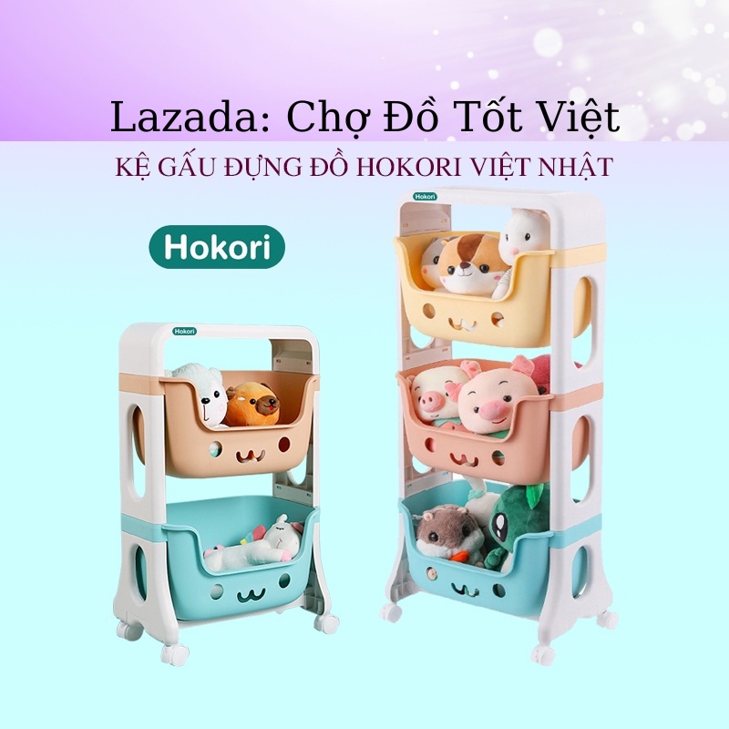 Kệ gấu HOKORI NHỰA Việt Nhật cao cấp - 2 tầng 3 tầng có trục lăn di chuyển tiện lợi