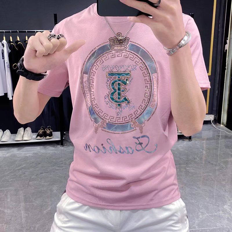 Áo Thun Cotton Tay Ngắn In Hình Vương Miện Đính Đá Thời Trang Mùa Hè Hàn Quốc Hàng Mới 2023 Dành Cho Bạn Nam