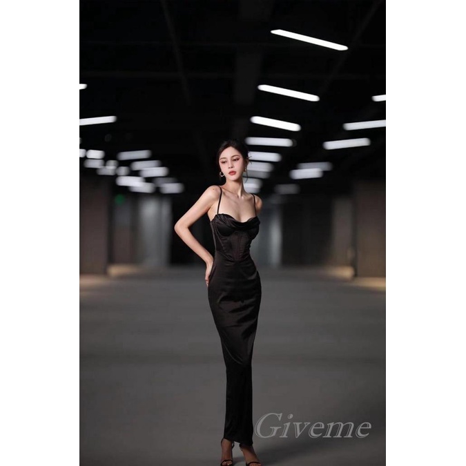 Đầm Hai Dây Dáng Dài Ôm Sát Màu Sắc Đơn Giản Cho Nữ