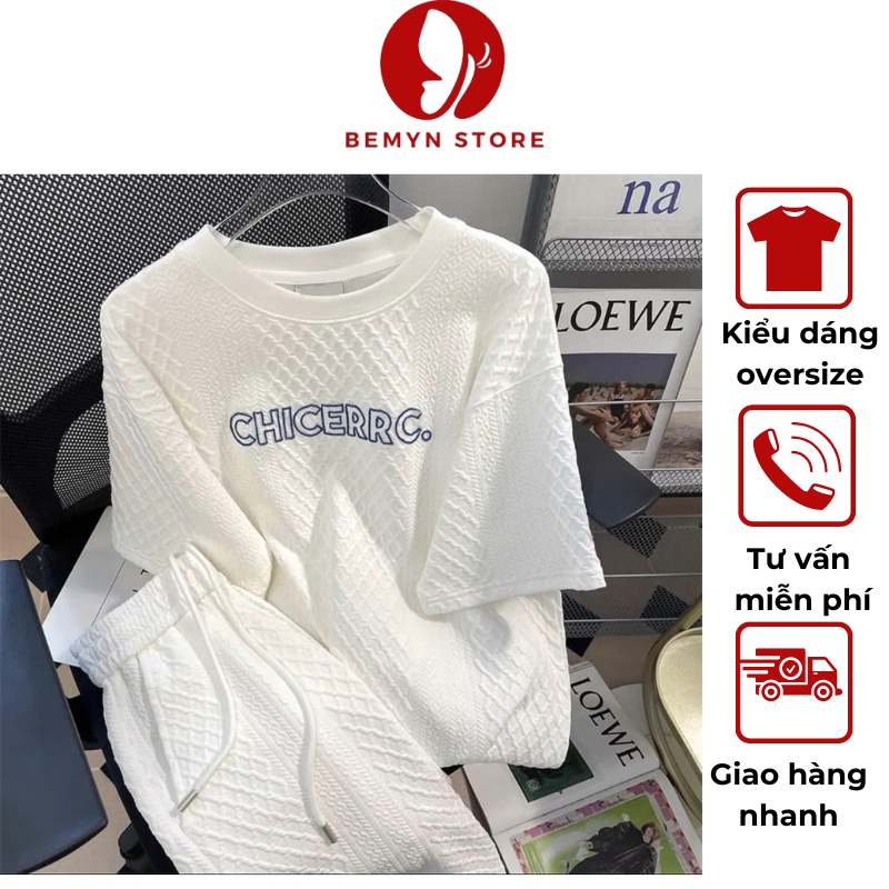 Set quần áo nữ mùa hè chicerrc vải xốp in chữ cute dễ thương mặc nhà, đi chơi đẹp BEMYNSTORE