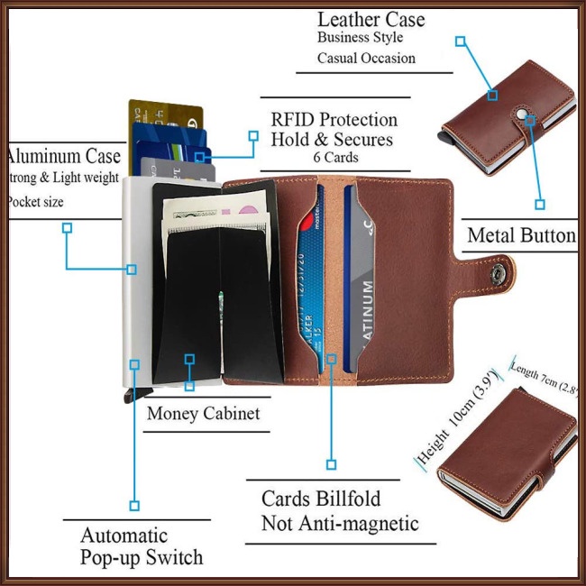 Ví Đựng Thẻ Tín Dụng Bật Lên Tự Động Chống Trộm Rfid Sự Bảo Vệ
