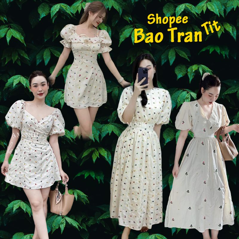 ĐẦM MIDI HOA CỔ V THẮT NƠ LƯNG